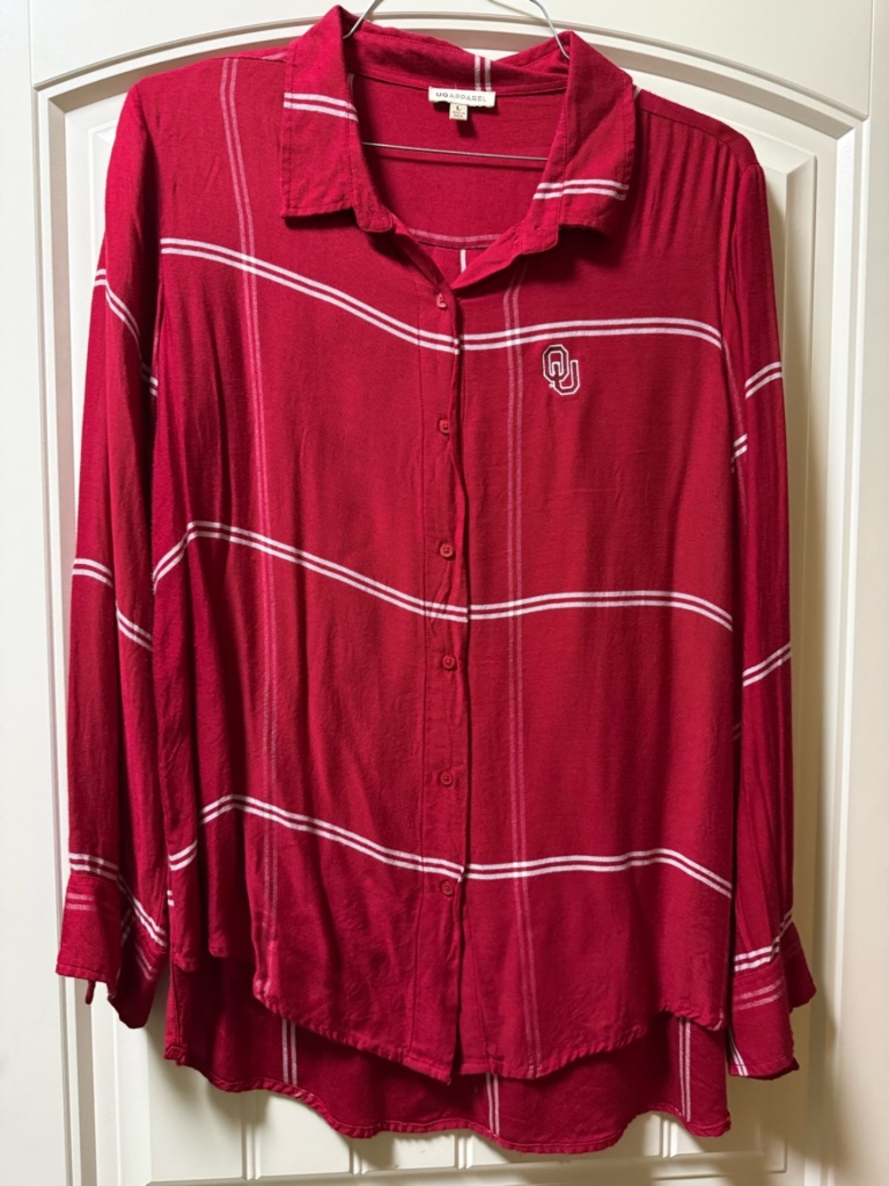 UG Apparel Women's Crimson Button-Down Plaid Shirt with OU Logo